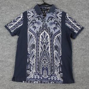 Etro Shirt Mens 2XL Paisley Polo Blue Short Sleeve Luxury Casual Resort Preppy